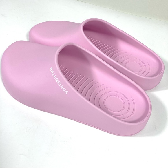 Balenciaga Pool Logo Closed Slides Clogs Pink Women Size 10 US NEW Matte Finish - Picture 3 of 14